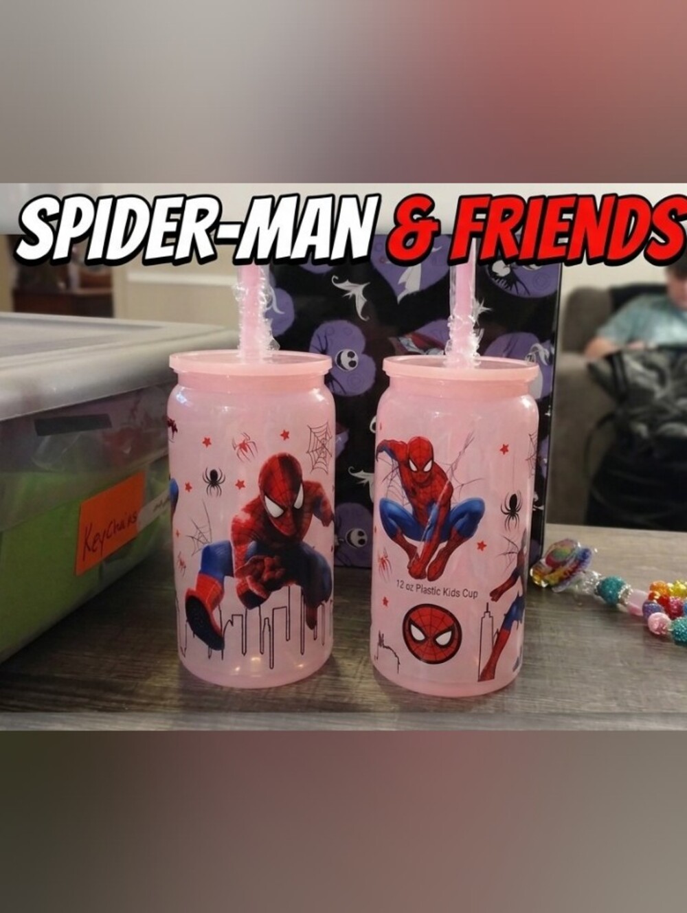 Spiderman Pink Kids Plastic Straw Cup - Official Character Design